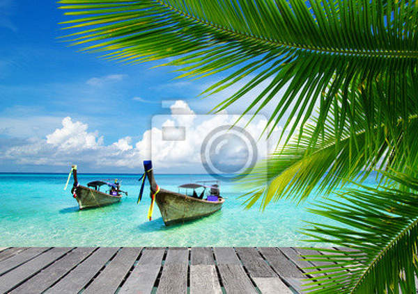 Фотообои - Тропический пейзаж с лодками артикул 10004541
