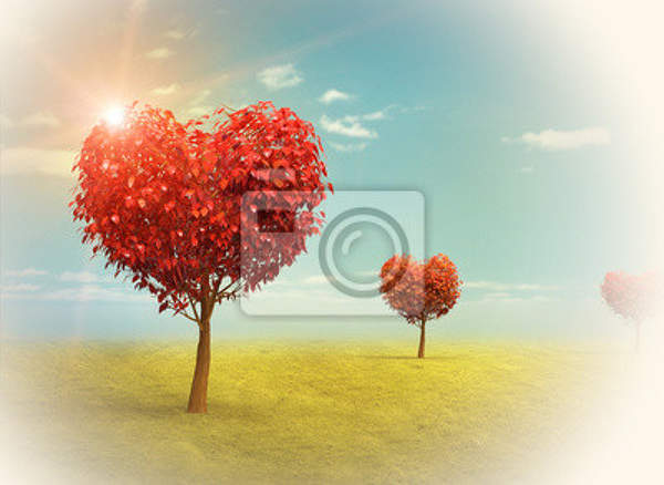 Фотообои - Красное дерево любви артикул 10004773