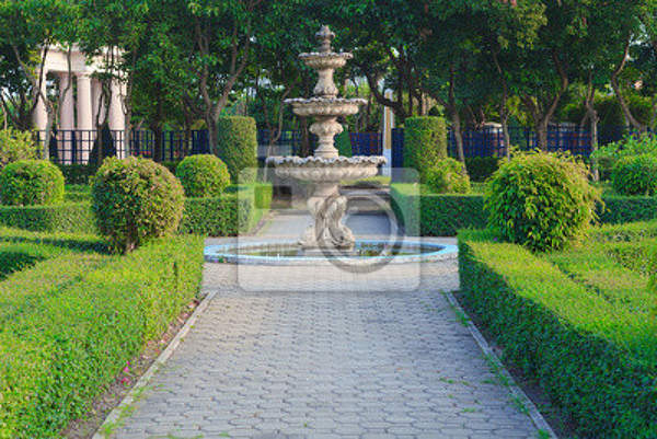 Фотообои на стену с фонтаном в парке артикул 10004786