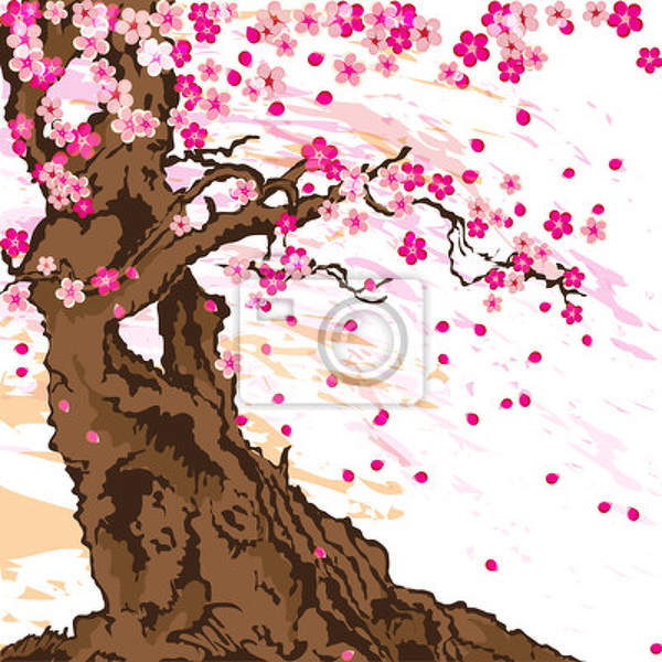 Арт-обои - Рисованное дерево сакуры артикул 10004822