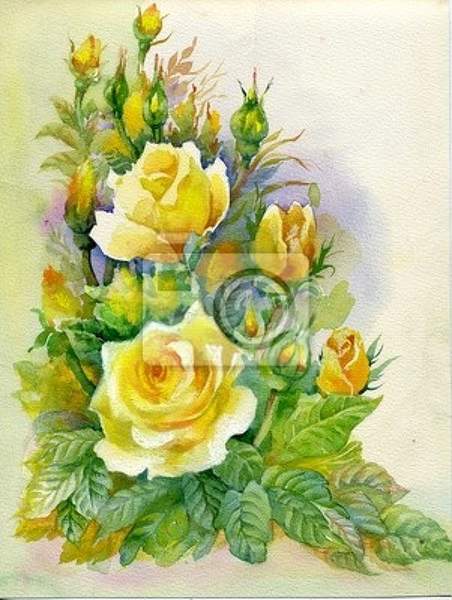 Арт-обои - Желтые розы акварелью артикул 10005556