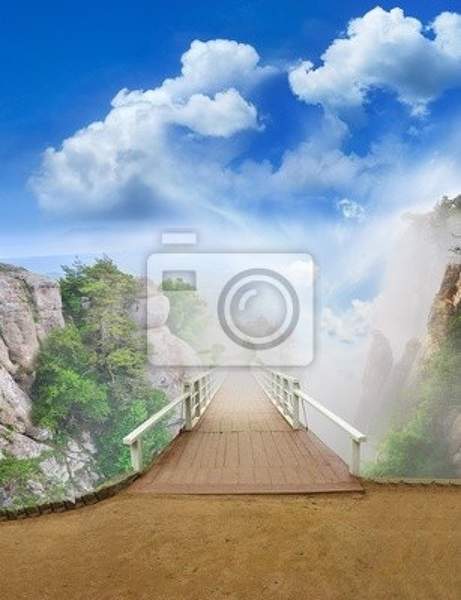 Фотообои на стену с мостиком в горах артикул 10005682