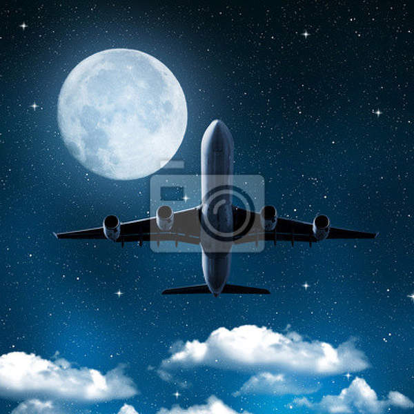 Фотообои - Самолет в ночном небе артикул 10005665