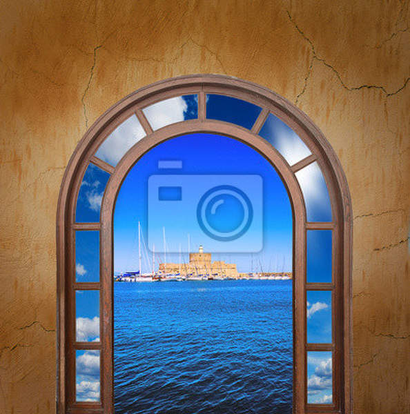 Фотообои - Арочное окно с видом на море артикул 10005372