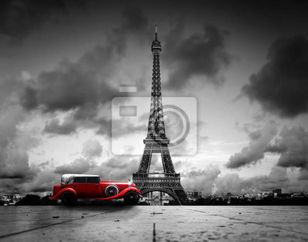 Фотообои с красным авто в Париже артикул 10006459