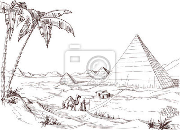 Арт-обои - Рисунок с пирамидами артикул 10006436
