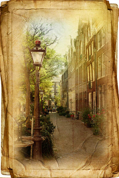 Фотообои с улицей Амстердама в винтажном стиле артикул 10000419