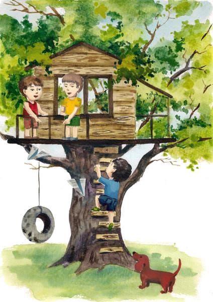 Фотообои - Домик на дереве с детьми артикул 10002993