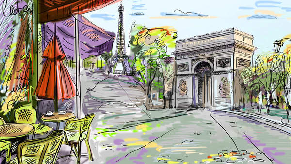 Фотообои - Париж - Эйфелева башня - Триуфальная арка - иллюстрация артикул 10000429