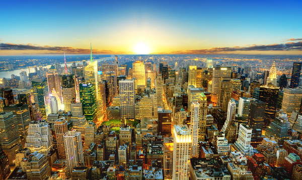 Фотообои с небоскребами Нью-Йорка на рассвете артикул 10000531
