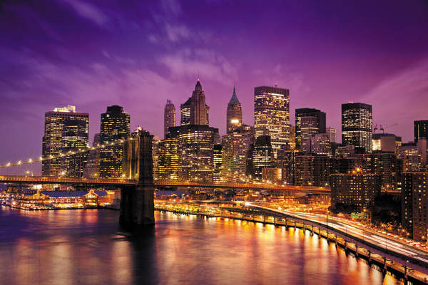 Фотообои с Бруклинским мостом в ночное время артикул 10000207