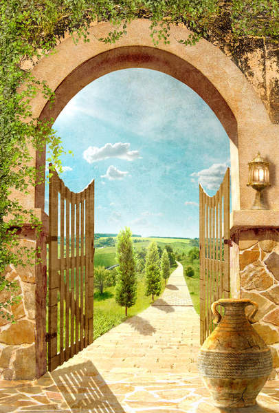Фреска арка деревянные ворота в парк артикул 10008833