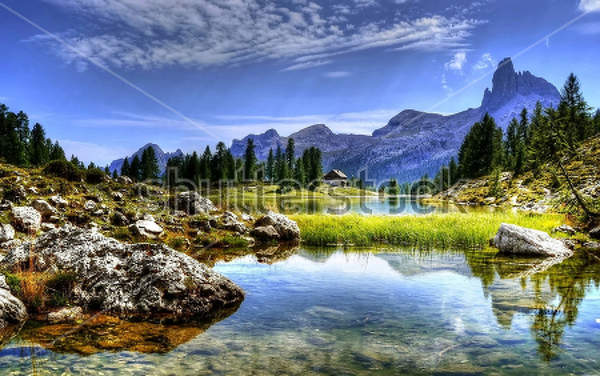Фотообои с горным пейзажем (вид на горы и озеро) артикул 10009742
