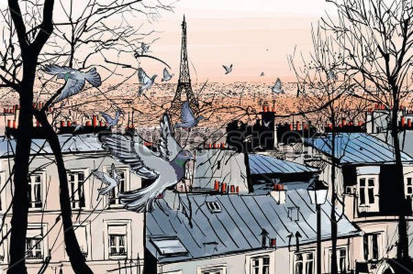 Монмартр в Париже с видом на Эйфелеву башню артикул 10013396