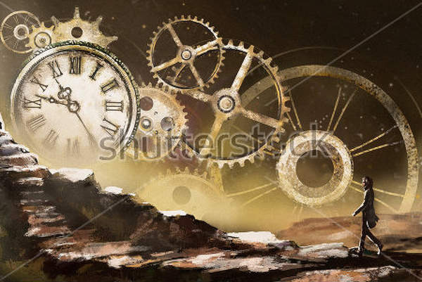 Фотообои - Фантастическая иллюстрация с часами и механизмом артикул 10017931