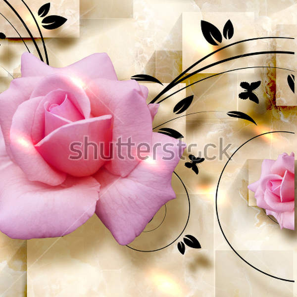 3Д Фотообои с розами на бежевом фоне артикул 10021678