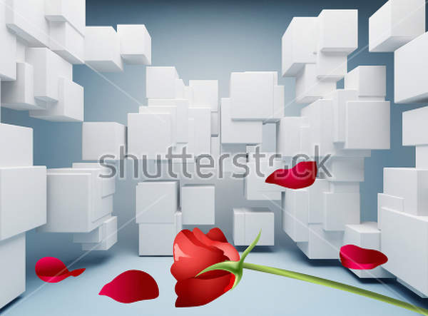 3Д Фотообои - Красная роза и лепестки артикул 10021676