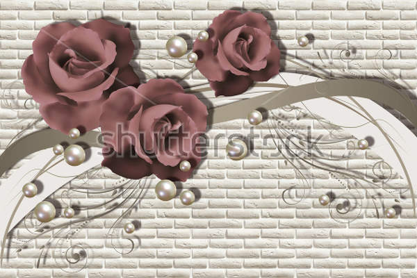 Фотообои 3D с розами на фоне кирпичной стены артикул 10027106