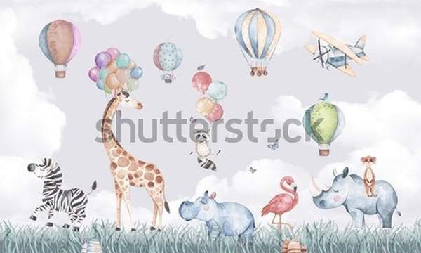 Обои для стен детской со зверушками артикул 10060836