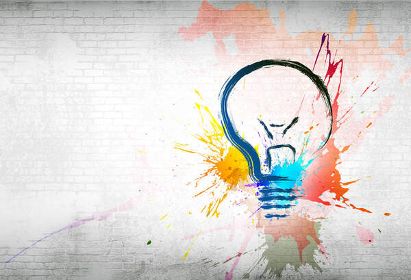 Кирпичная стена с рисунком лампочки (брызги краски) артикул 10014332