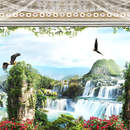 Вид на сказочный горный водопад