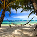 Райский пляж с пальмами и гамаком