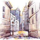 Арт-обои - Акварельная улочка
