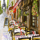 Фотообои с рисунком уличного кафе в Париже