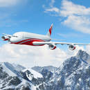 Фотообои с летящим самолетом над горами