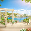 Старый балкон с колоннами с видом на море