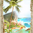 Узкие обои на стену с аркой и морским пейзажем