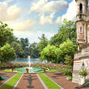 Фотообои с фонтаном в парке