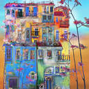 Обои на стену с разноцветным домом (рисунок сюрреализм)