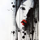 Ч/б Обои с акцентом "Красные губы девушки" (рисунок)