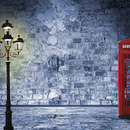 Фотообои - Фонарь и красная телефонная будка