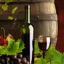 Обои из раздела «Натюрморты» для кухни. Виноград с листьями и бочка с вином