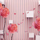 Обои для стен «Кубические формы с розами в розовых тонах»