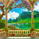 Фотообои — Терраса с балюстрадой и видом на море