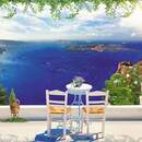 Терраса с видом на Санторини и синее море