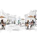 Обои с уличным кафе в нарисованном городе