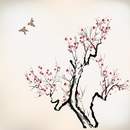 Обои на стену сакура на бежевом фоне