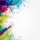 Цветные брызги краски на белом фоне